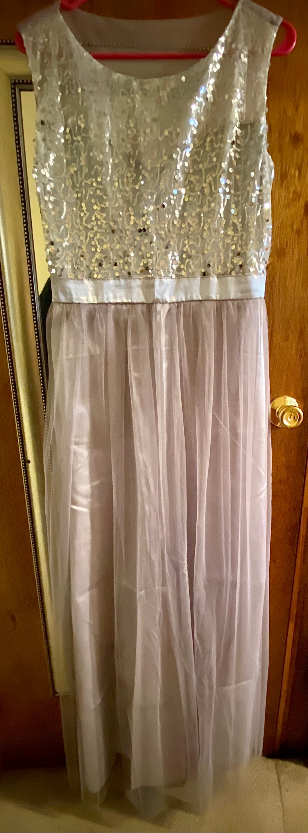 ELLA100-AF Gray Sequin Long Gown. Size M