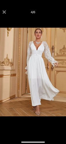 ELLA100-CI White, Long Sleeved Dress. Size 4