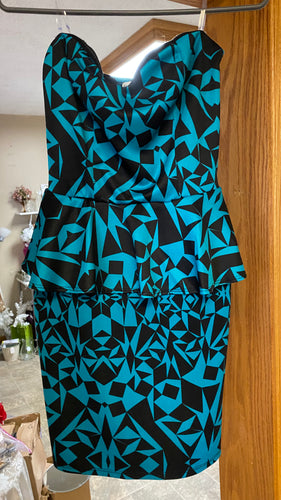 ELLA100-AX Strapless Teal/Black Dress. Size M
