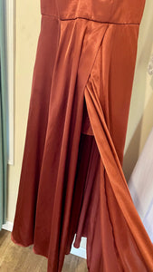 CLAU100-A Terracotta Satin Gown. Size 8