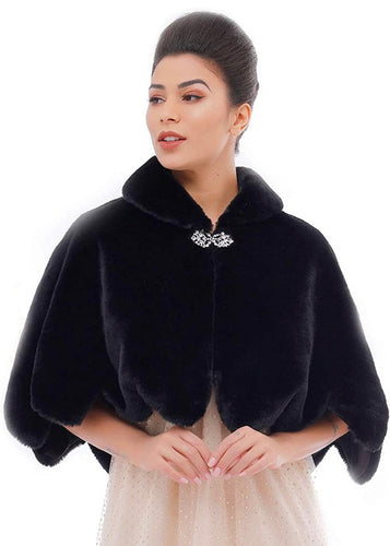 KENS100-AB Black Fur Shawl