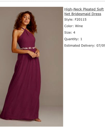 ELLA100-A Wine Bridesmaid Gown. Size 4