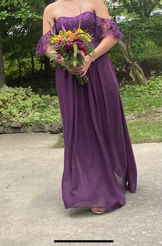 THRO100-H Purple Off the Shoulder Gown. Size 4