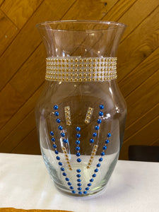 KENS100-M Gold & Blue Rhinestone Vase