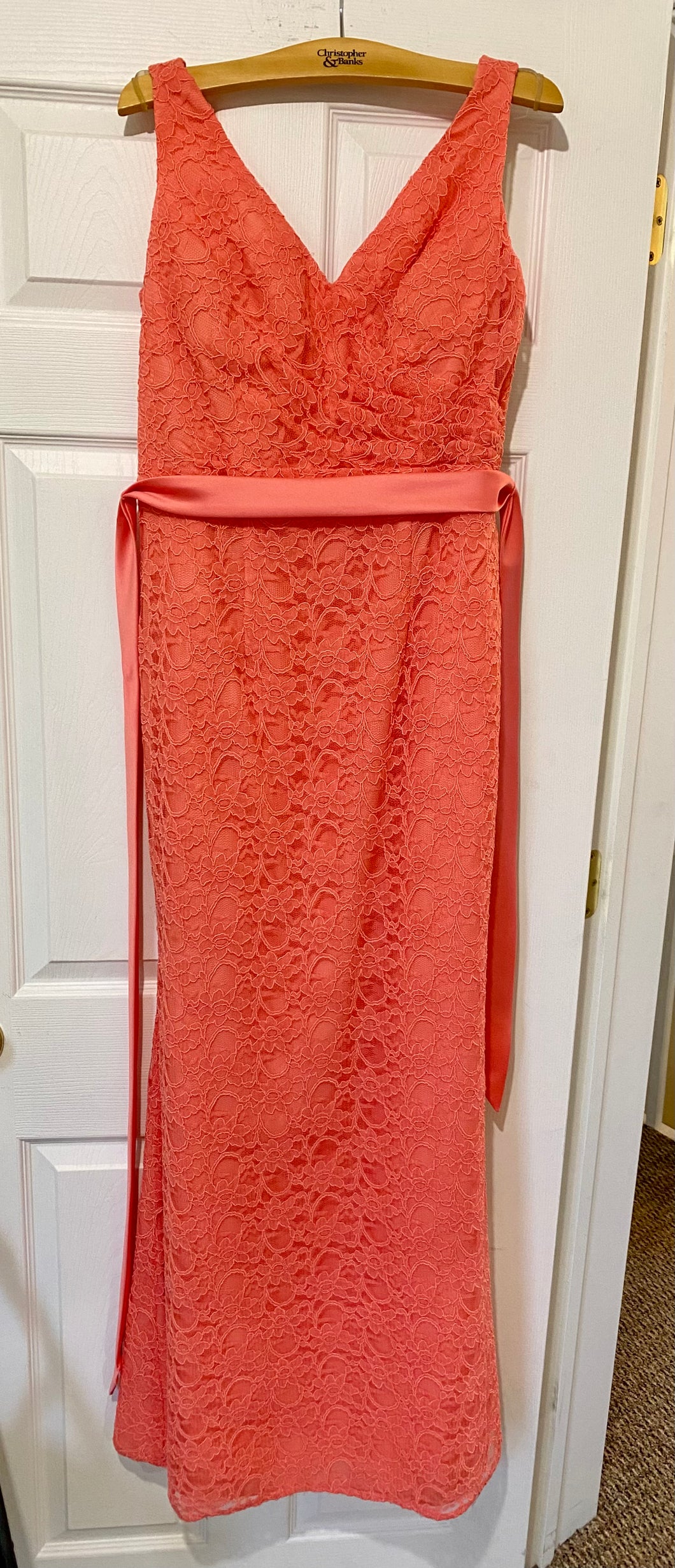 RHOA100-F Parfait Coral Lace Gown. Size 14/16