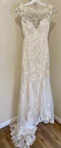 SMIT800-B Ivory Cap Sleeve Beaded Gown. Size 8