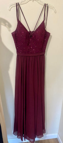 THOM400-F Long Burgundy Gown. Size 10