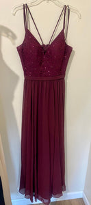 THOM400-F Long Burgundy Gown. Size 10