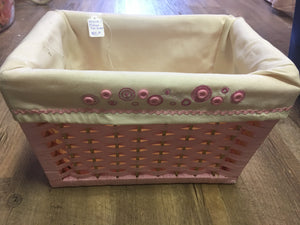 MCCO100-T  Medium Pink Basket with Ivory Liner and Button Embellishment