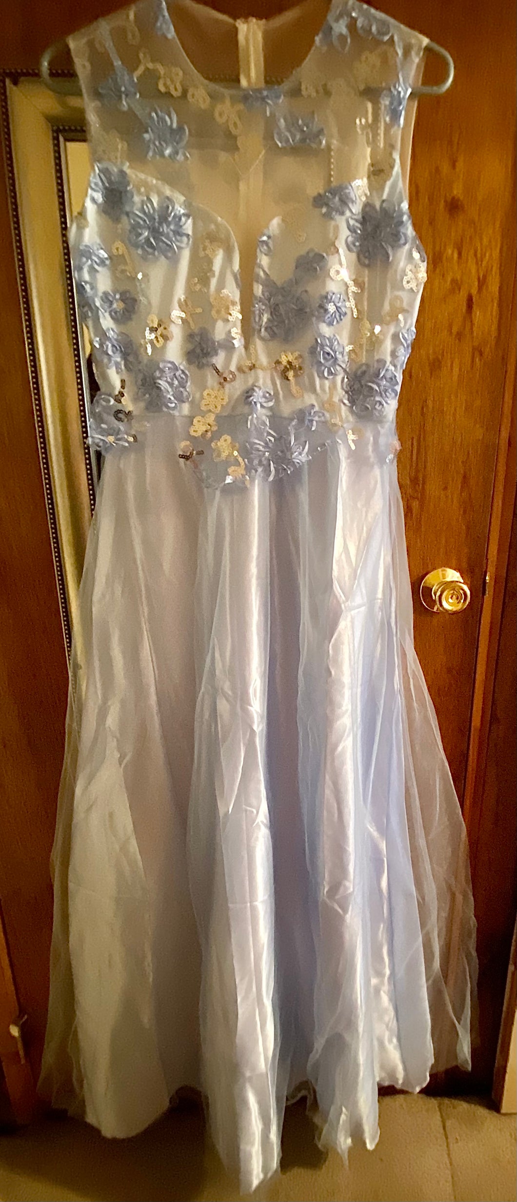 ELLA100-AD Snow Blue Long Gown. Size Large