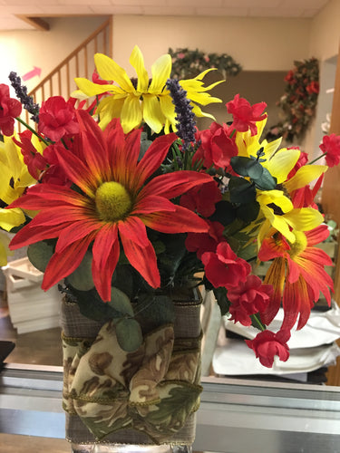 LYNC400-N Fall Floral Arrangement in Square Vase