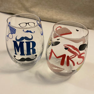 RAKE100-F Mr & Mrs Stemless Wine Glasses