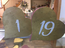 Load image into Gallery viewer, BARD100-A. Set of Wooden Heart Table Numbers #1 - #19