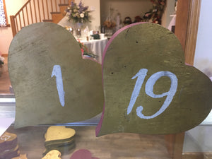 BARD100-A. Set of Wooden Heart Table Numbers #1 - #19