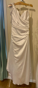 SPIK100-A White Satin, One Shoulder Gown. Size 10