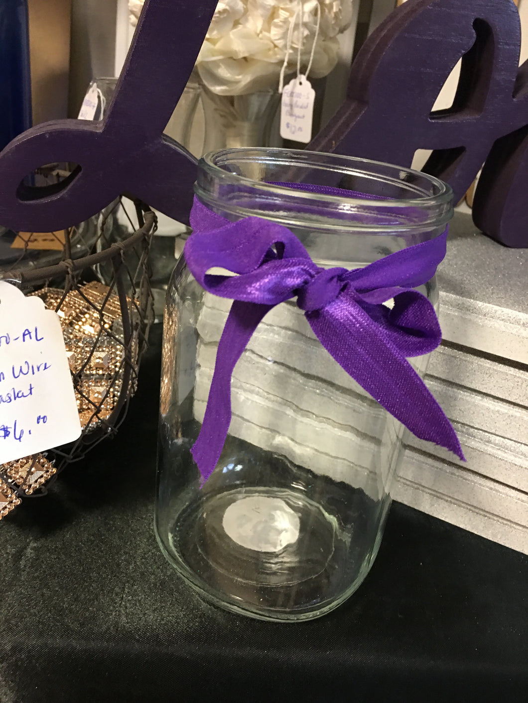 FERT100-Q  Quart Mason Jar with Purple Bow