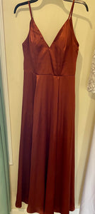 CLAU100-A Terracotta Satin Gown. Size 8