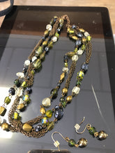 Load image into Gallery viewer, MERC100-P  3 Layer Golds and Greens Necklace and Earrings Set