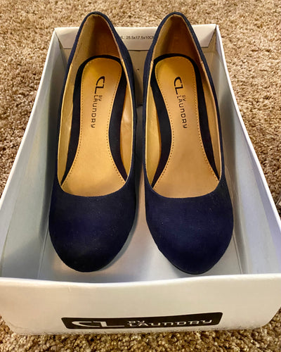 ELLA100-AM Navy Wedge Heels. Size 7