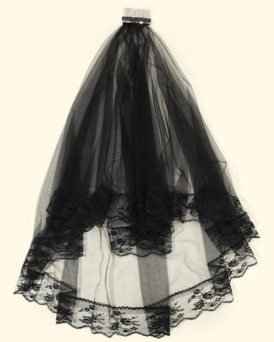 K&K-B Black Lace Trim Veil