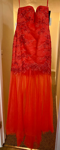 GOWN100-T Red Mermaid Gown. Size 6