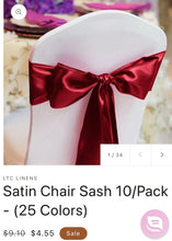 Load image into Gallery viewer, FABI100-A Burgundy Satin Chair Sashes