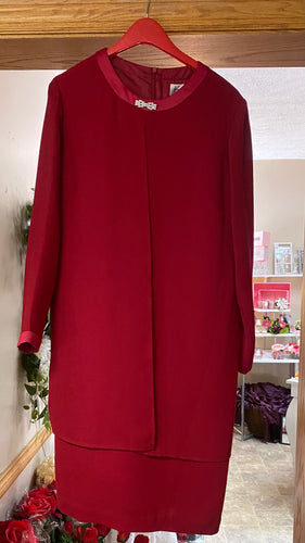 HOOD100-BB Red Long Sleeve, Tea-Length Gown. Size 12
