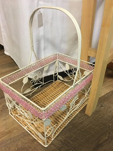 ABCD100-CQ  Ivory Metal Basket with Pink Beads