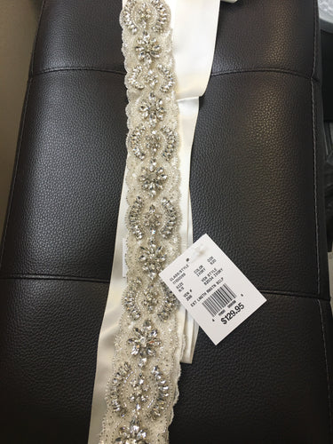 ENCK100-B Beaded Ivory Satin Belt, NEW