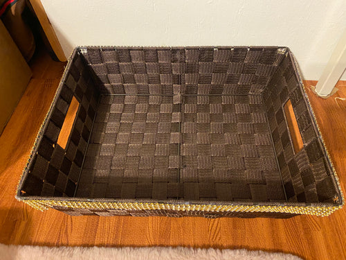 RAIR200-L Brown Woven Basket with Gold Rhinestones